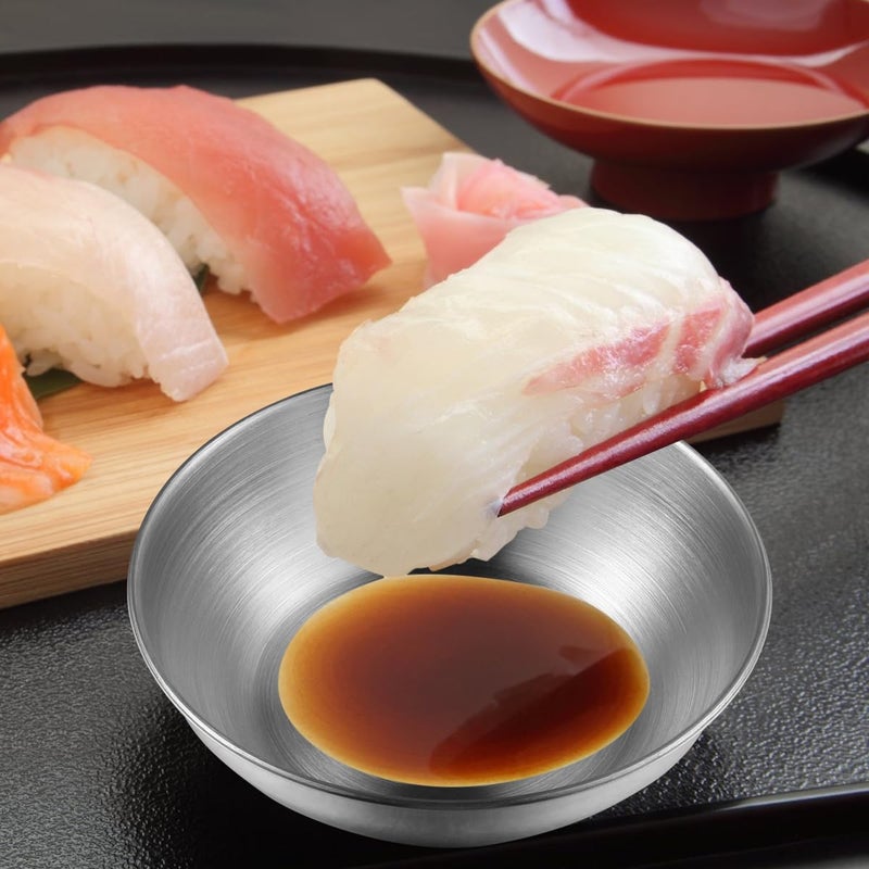 Hemoton Healeved 8pcs Stainless Steel Sauce Dishes Round Seasoning Dishes Sushi Dipping Bowls Saucers Bowl Mini Appetizer Plates Seasoning Dish Saucer Plates Mini Bowls 3.15 Inch - Image 2